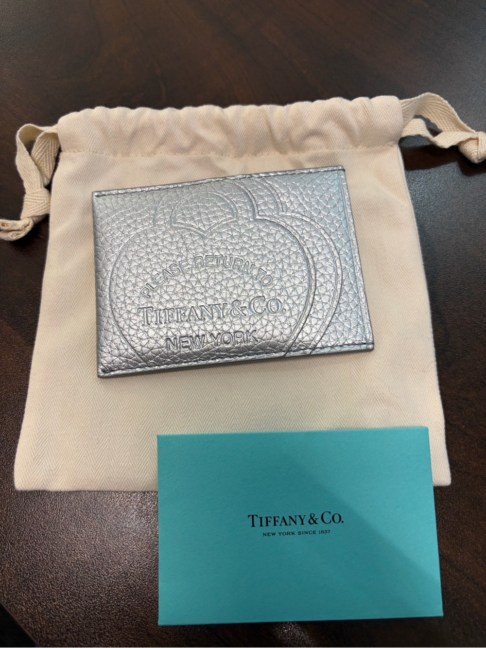 Tiffany & Co. Silver Embossed Leather Card Holder